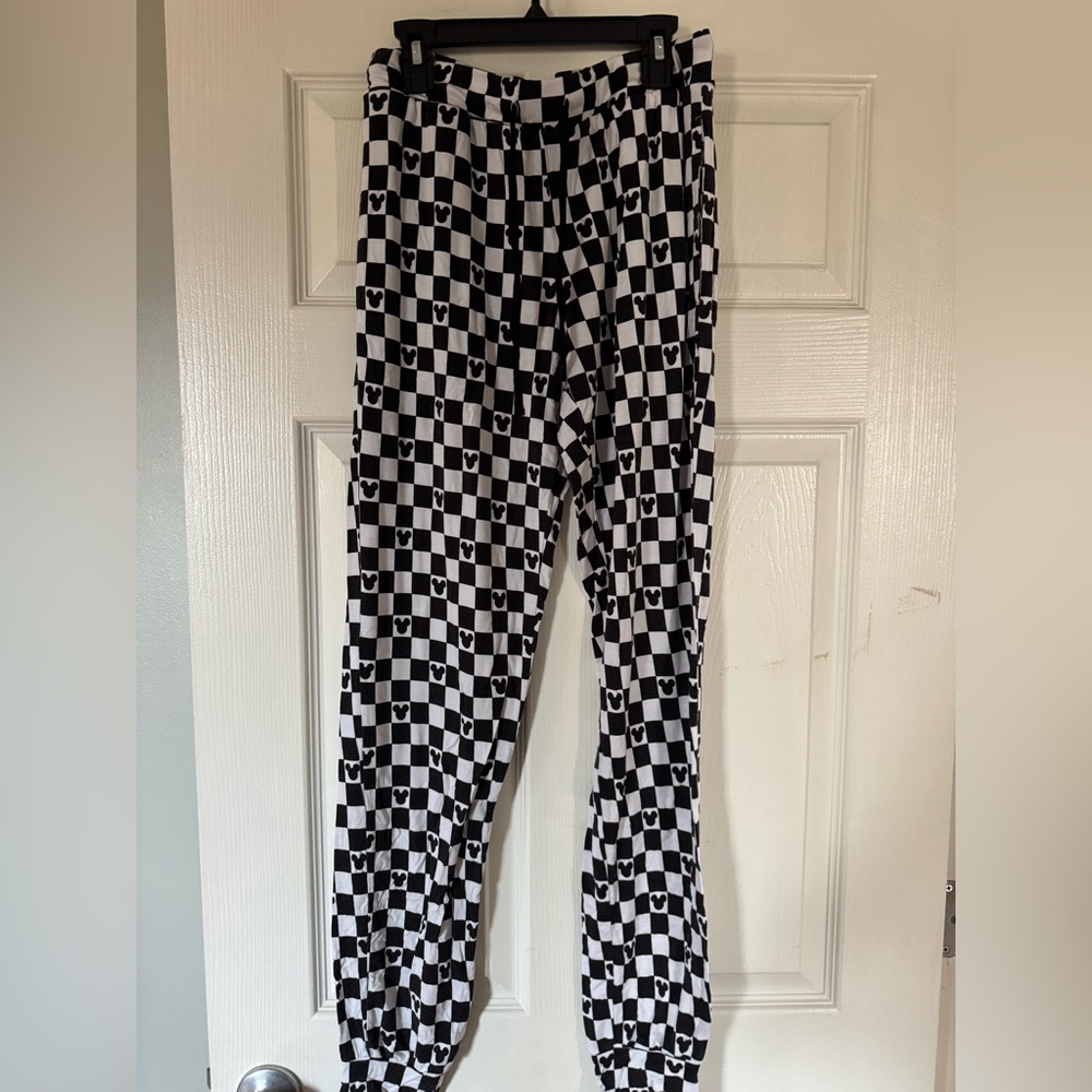 Checkered Disney Mickey Black and White Pajama Bottoms